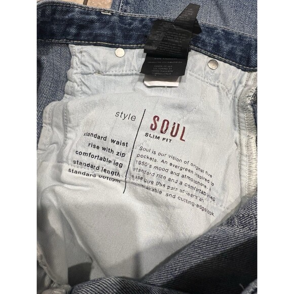 PT05 Jeans Mens 32 Fits 34x27 Play It Loud Soul Slim Fit Blue Denim Jeans - Picture 6 of 13